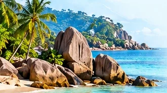 Granite boulders on a Seychelles beach